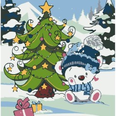 Картина по номерам со светодиодной подсветкой "Под елкой" 25x25 см