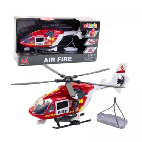 Вертолет "Пожарный", подсветка, звук, заводные лопасти, механический подъемник, открываются двери, груз, в коробке