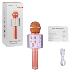 Беспроводной (bluetooth) микрофон караоке, розовое золото