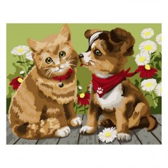 Картина по номерам "Котёнок с собачкой" ★★★