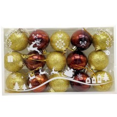 Новорічні прикраси, 15 штук, кульки, D=5 см, у слюді