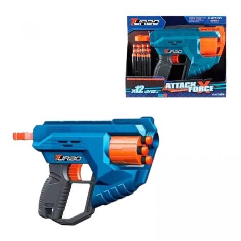 Игрушечный пистолет механический с барабаном и мягкими патронами (12 шт.) (25 х 17см)