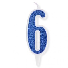 Свечка декоративная "Цифра 6", голубая