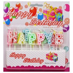 Свічки-літери на торт "Happy Birtday" різнокольорові 16,2*15,5см