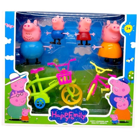 Герои "Свинка Пеппа" (4 свинки, подвижные головы и конечности, 2 велосипеда, подвижные колеса, педали и руля) в пакете