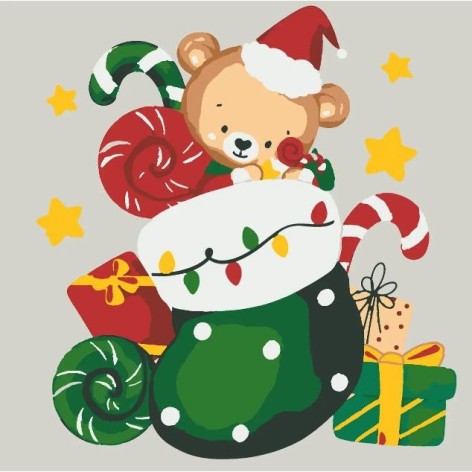 Картина по номерам со светодиодной подсветкой "Праздничный чулок" 25x25 см