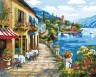 Картина за номерами + Алмазна мозаїка "Кафе на набережній"
