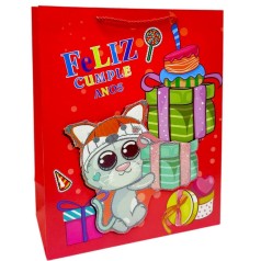 Пакет подарунковий, 32х26х12 см (КОТИК ЧЕРВОНИЙ)