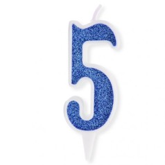 Свечка декоративная "Цифра 5", голубая