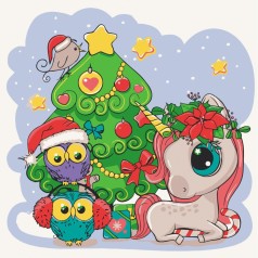 Картина по номерам "Единорожка с друзьями" 30х30 см