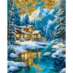 Картина по номерам с красками металлик "Зимний вечер в горах" 40х50 см