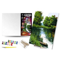 Картина по номерам 40х50 см "Лодка на реке" с деревянной подставкой