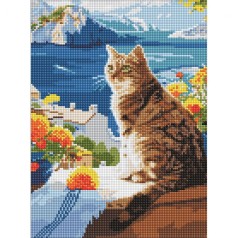 Алмазная мозаика "Мечтательный котик" 30х40 см