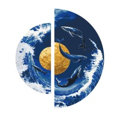 Картина за номерами з фарбами металік "Танець китів біля золотої планети" (напівкруги: 67×33,5 см та 49×24,2 см)