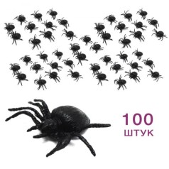 [PR1244] Паук средний чёрный резиновый 2.5 см  (100)