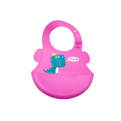 Слюнявчик силиконовый "Дино", МАЛИНОВЫЙ