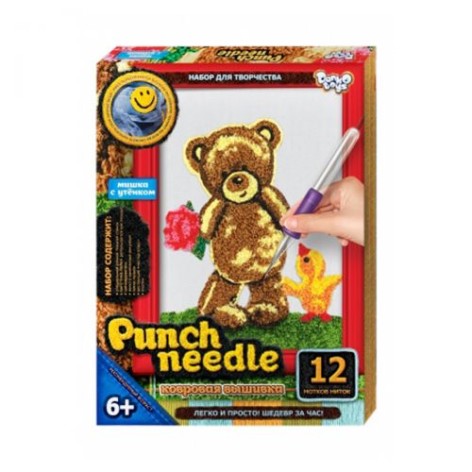 Килимова вишивка "Punch needle: Ведмедик з квіточкою" PN-01-01