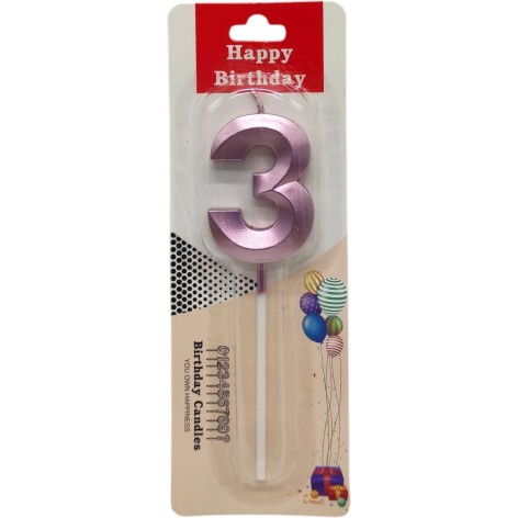 Свеча для торта "Цифра 3" (ФИОЛЕТОВАЯ)
