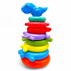 Пирамидка пластиковая "Динозаврик" 7 уровней, наклейки, в сетке (27 см) микс видов