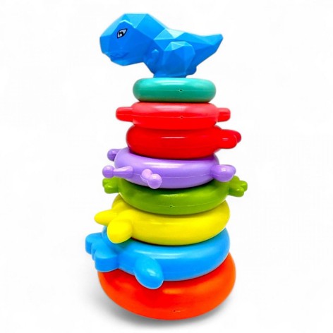 Пирамидка пластиковая "Динозаврик" 7 уровней, наклейки, в сетке (27 см) микс видов