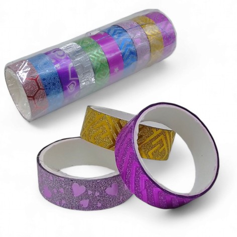 Скотч декоративный "Блестящий узор" 15мм*3м, 10 штук