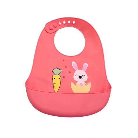 Слюнявчик силиконовый "Зайка", (ЯРКО-РОЗОВЫЙ)