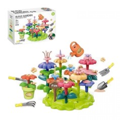 Конструктор "Цветочный сад", набор садовода, 55 элементов, грабли, лопата, вила, лейка, вазон, цветы, в коробке