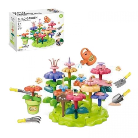 Конструктор "Цветочный сад", набор садовода, 55 элементов, грабли, лопата, вила, лейка, вазон, цветы, в коробке