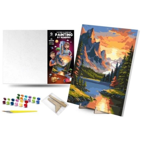 Картина по номерам 40х50 см "Рассвет в горах" с деревянной подставкой