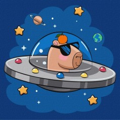 Картина по номерам - "Капибара в космической тарелке", 30х30см