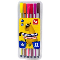 Фломастери шестигранні у пластиковій коробці 12 кольорів