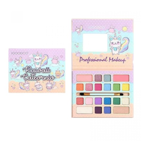 Косметика 16 цветов теней, кисточка, зеркальце, румяна, контуринг, в коробке