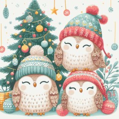 Картина по номерам "Рождественские совята" 40х40 см
