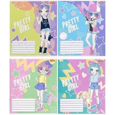Тетрадь ЦВЕТНАЯ на 12 листов Клетка "PRETTY GIRL" (20 ШТ)