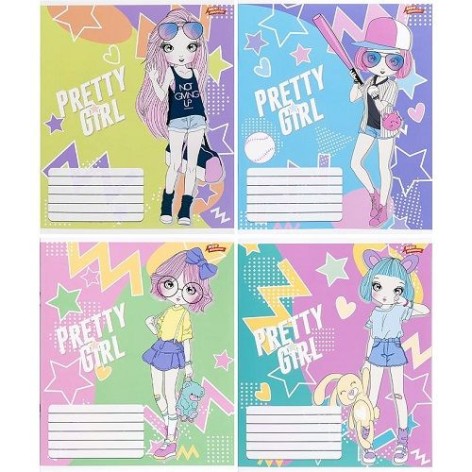 Тетрадь ЦВЕТНАЯ на 12 листов Клетка "PRETTY GIRL" (20 ШТ)