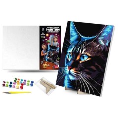 Картина по номерах з фарбами металік 40х50 см "Космо-кіт" з деревʼяною підставкою