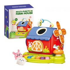 Развивающий дом текстильные животные, пискавки, пальчиковые игры, шелестящие элементы, пианино, режимы игры, ноты, звуки животных, игра на скорость реакции, барабаны, на батарейках, зеркало, в коробке