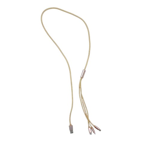 Кабель тканевый 3 в 1, MicroUSB, Type-C и Lightning (золотистый)