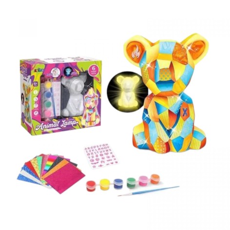 Набор для творчества "Ночник" "Мишка", подсветка, краски, кисточка, наклейки, в коробке.