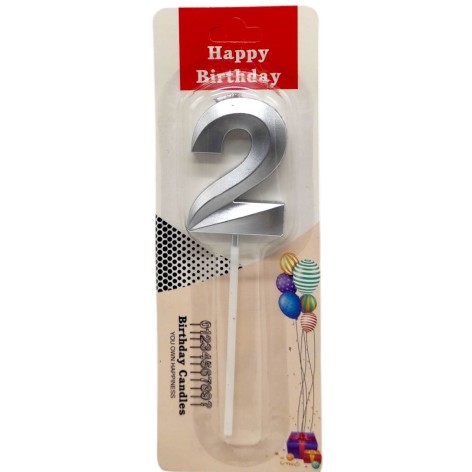 Свеча для торта "Цифра 2" (СЕРЕБРО)