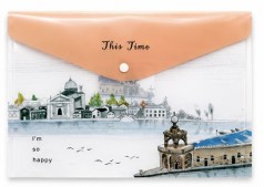 Папка-конверт на кнопке А4+ "Города" 18мкм (розовый)