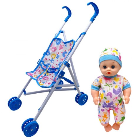 Коляска с куклой сидячая H01-63 в шарик р.62x20см YG Toys