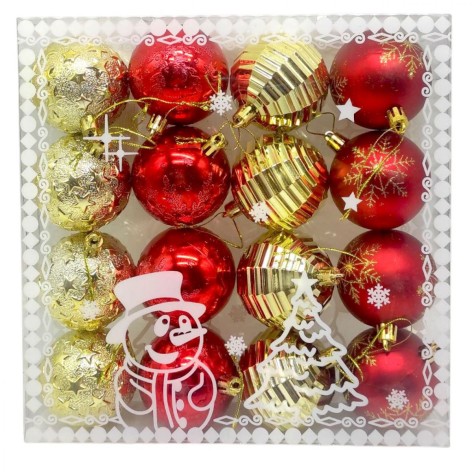 Новорічні прикраси, 16 штук, кульки, D= 5 см, в коробці