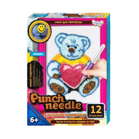 Килимова вишивка "Punch needle: Ведмідь із серцем" PN-01-06