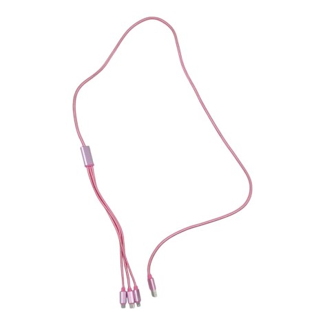 Кабель тканевый 3 в 1, MicroUSB, Type-C и Lightning (розовый) Кабель тканевый 3 в 1, MicroUSB, Type-C и Lightning (розовый)
