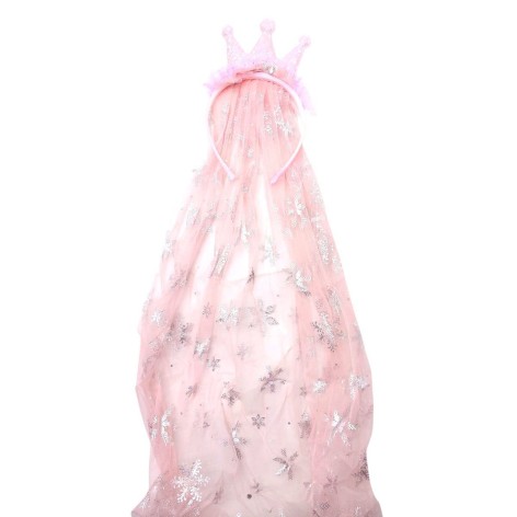 Новогодний обруч "Корона с фатином" розовый 69 см