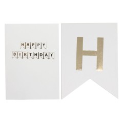 Гирлянда "Happy birthday" белая с золотом