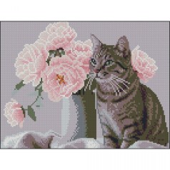 Алмазная мозаика (картина) "Кот с цветами" 30х40 см