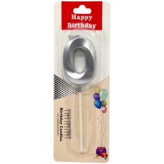 Свеча для торта "Цифра 0" (СЕРЕБРО)