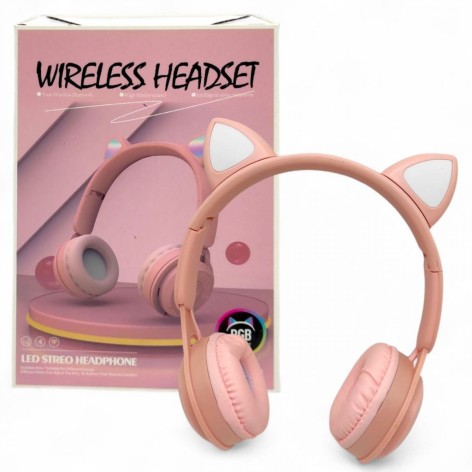 Навушники бездротові, підсвічування, Bluetooth, (РОЖЕВІ)